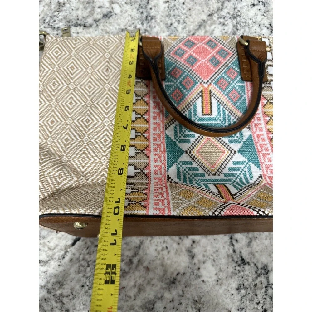 Jen & Co JoJo Satchel Aztec Woven Printed‎ Handbag w/Vegan Leather Trim